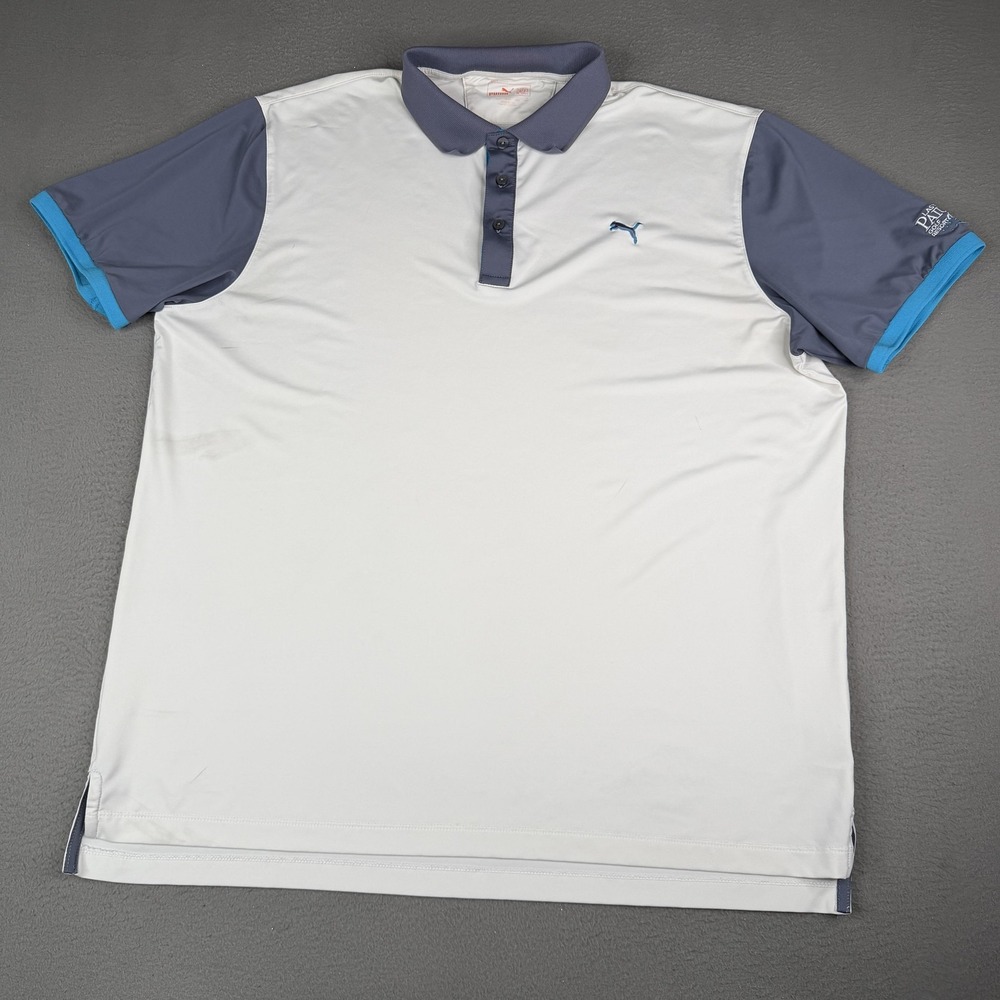 PUMA Polo Shirt Mens XL White Gray Golf dryCELL Las Vegas Paiute Resort‎ Logo